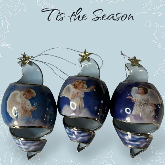 Bradford Editions Starlight Blessings Porcelain Angel Xmas Ornaments Blue - Picture 1 of 16